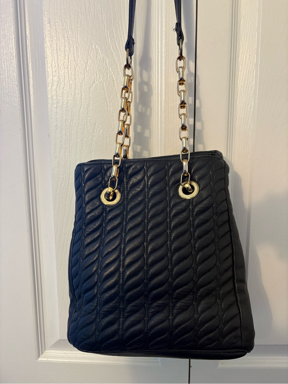 Black Quilted Shoulder Bag with Gold Chain Strap